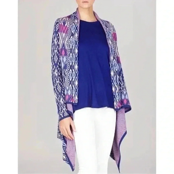BCBGMAXAZRIA Wool Moriah Ethnic Open Front Cardigan Jacquard Aztec Size XXS NWOT - Picture 1 of 4